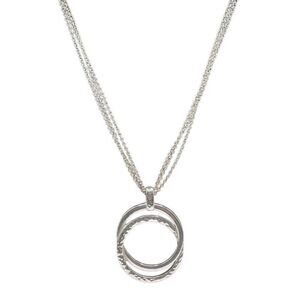 Vintage KR Silvertone Double Chain Circle Pendant  19” Chain Length